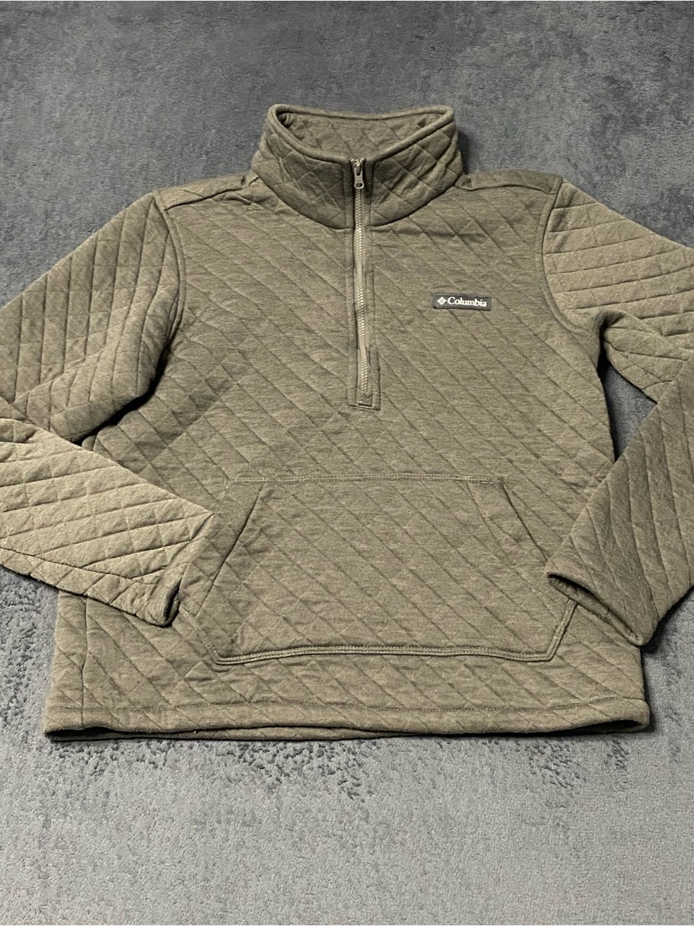 Columbia Pullover Sweater Womens XS Green Quilted Quarter Zip Mock Neck Pocket